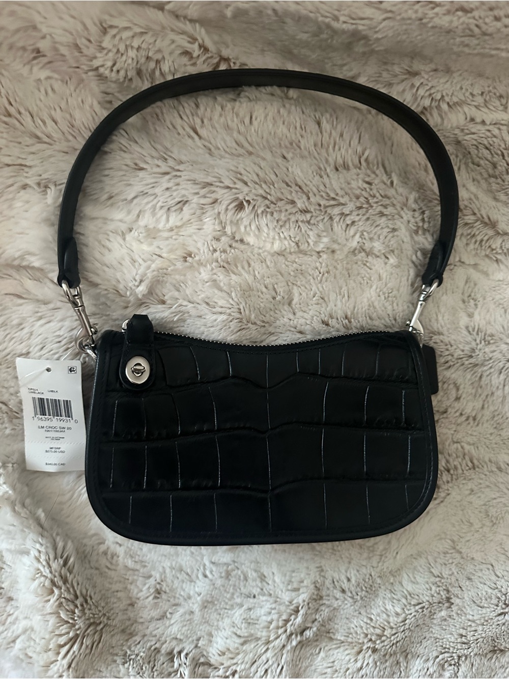 Coach Swinger Croc-Embossed Mini Shoulder Bag in Black